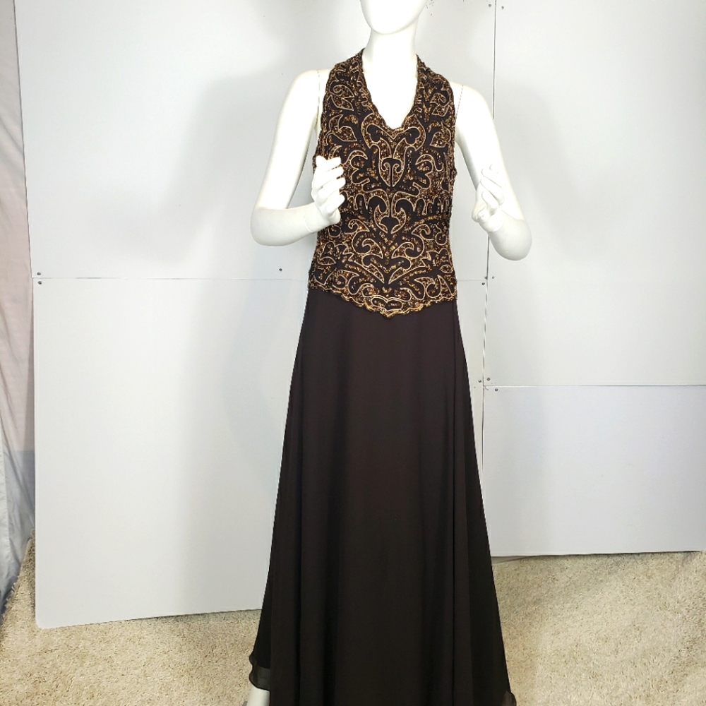JKARA Beaded Brown Dress